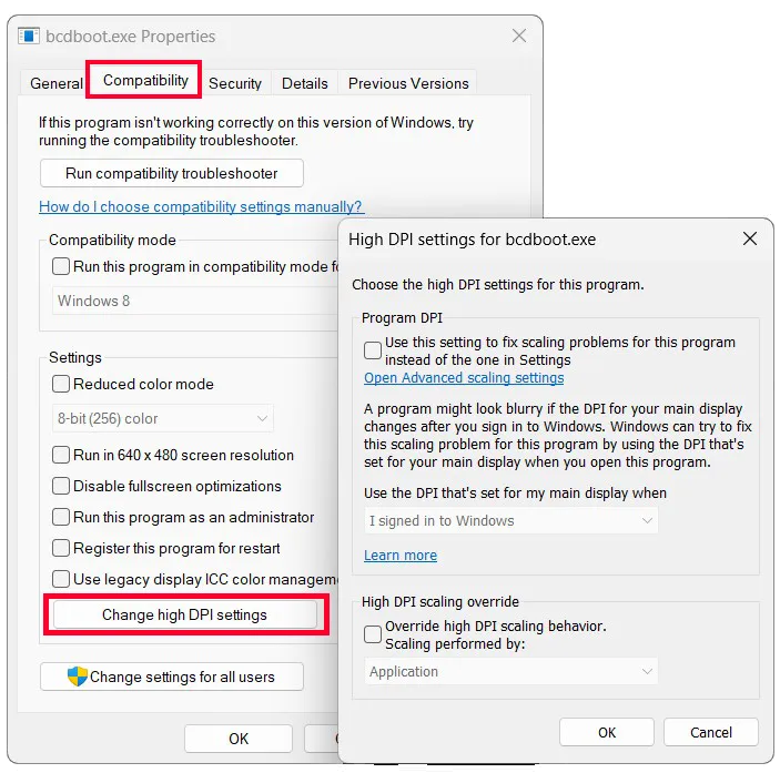 High DPI settings